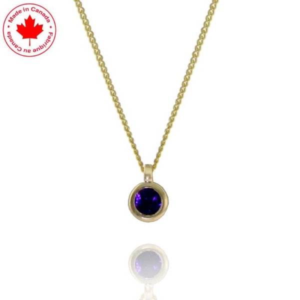 Bezel Set February Amethyst Pendant in 10K Yellow Gold - Click Image to Close