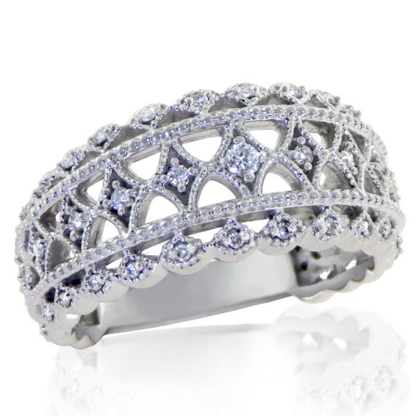 Scallop Edge Milgrain 10K Diamond Ring - Click Image to Close