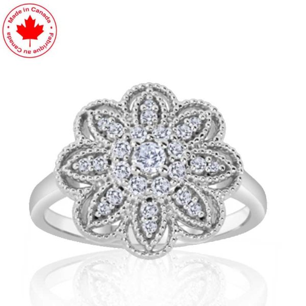 Filigree Flower Ring with Diamonds in 10K - Click Image to Close