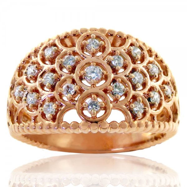 10K Rose Gold Wide Patterned Diamond Ring - Click Image to Close