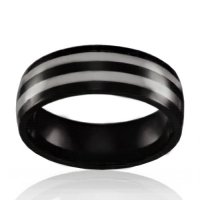 8mm Half Dome Black Ceramic Band with Tungsten Stripes
