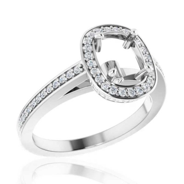 14K Diamond Halo Semi Mount for 1.50ct Oval - Click Image to Close