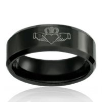 8mm Black Tungsten Band With Claddagh