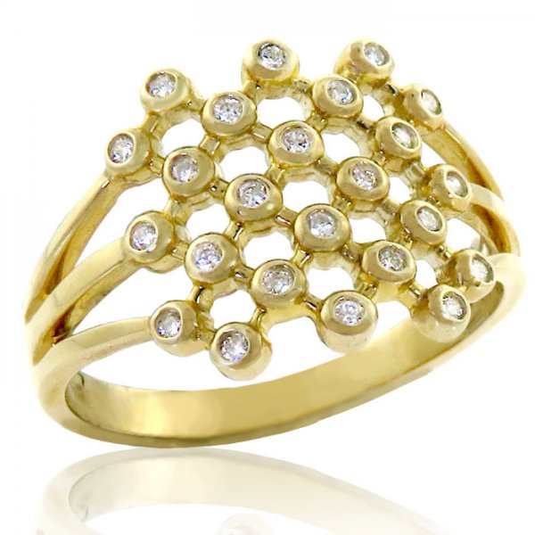 Bezel Set Diamond Honey Comb Ring - Click Image to Close