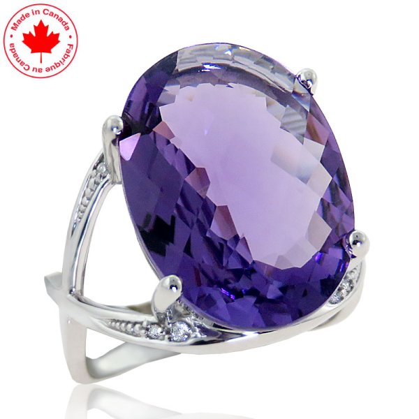 Large Oval Amethyst and Diamond Ring in 10K - Click Image to Close