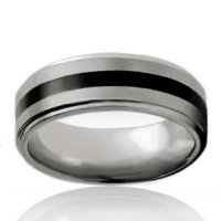 8mm Brushed Tungsten Flat Band with Black Inlay