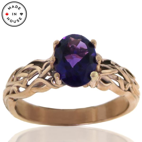 14K Rose Gold Branches Ring with Amethyst Stone - Click Image to Close