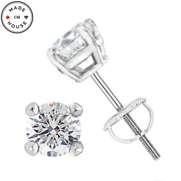 .50ct tw Round Brilliant Cut Diamond Studs in 14K White Gold - Click Image to Close