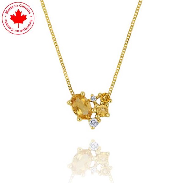 Diamond and Citrine Pendant in 10K Yellow Gold - Click Image to Close