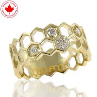 10K Yellow Gold and Diamond Honeycomb Ring