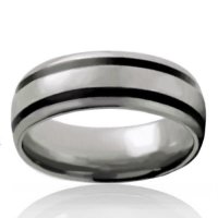 7mm Tungsten Half Dome Band with Double Black Stripe