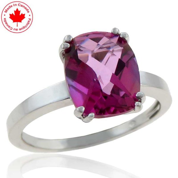 Pink Topaz Solitaire Ring in 10K White Gold - Click Image to Close