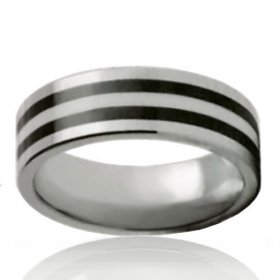 8mm Flat Tungsten Band with Black Stripe