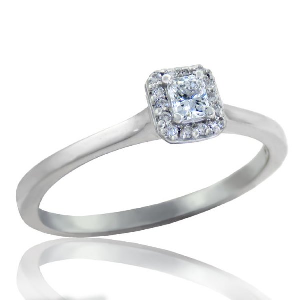 0.162ct tw 14K Princess Halo Diamond Ring - Click Image to Close