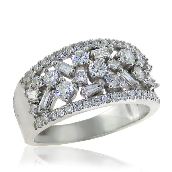 Unique 1.00ct tw Round and Baguette Diamond 10K Band - Click Image to Close