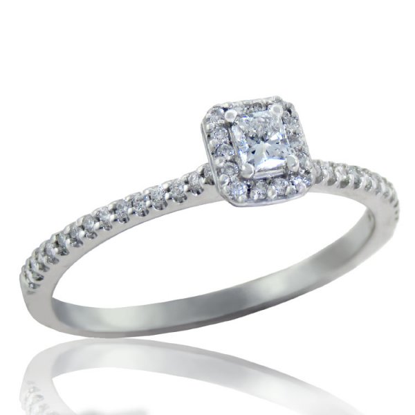 0.236ct tw 14K Princess Halo Diamond Ring - Click Image to Close