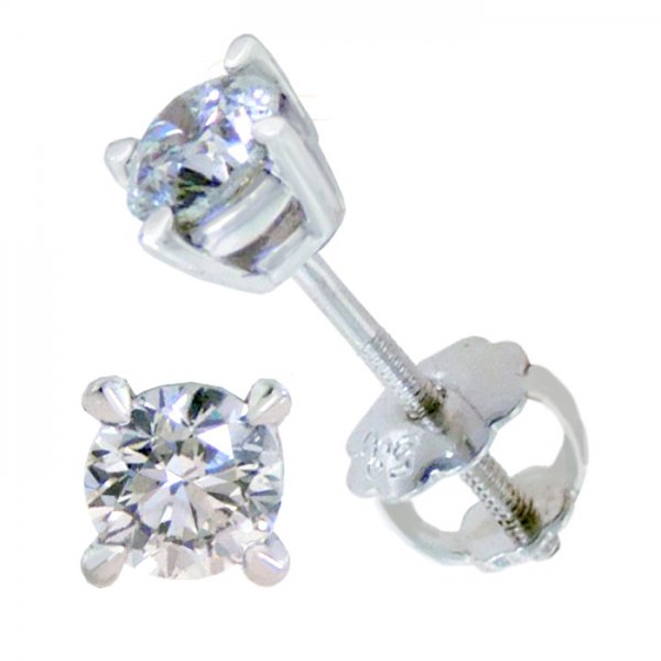 .50ct tw Round Brilliant Cut Diamond Studs in 14K White Gold - Click Image to Close