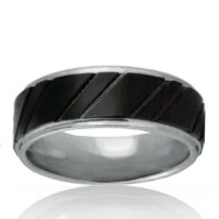 8mm Flat Tungsten Band with Cut Black Stripe