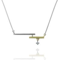 Modern Two-tone 10K Gold Diamond Horizontal Bar Necklace