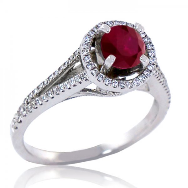 Ruby and Diamond 14K Halo Ring - Click Image to Close