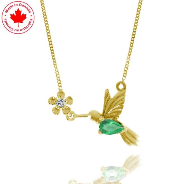 Emerald and Diamond Humming Bird and Flower Pendant - Click Image to Close