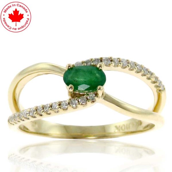Emerald and Diamond 10KY Ring - Click Image to Close
