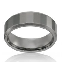 8mm Tungsten Flat Faceted Bevelled Edge Band