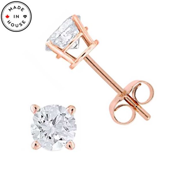 .64ct tw Round Brilliant Cut Diamond Studs set in 14K Rose Gold - Click Image to Close