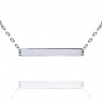 10K White Gold Engravable Bar Necklace with Cubic Stones