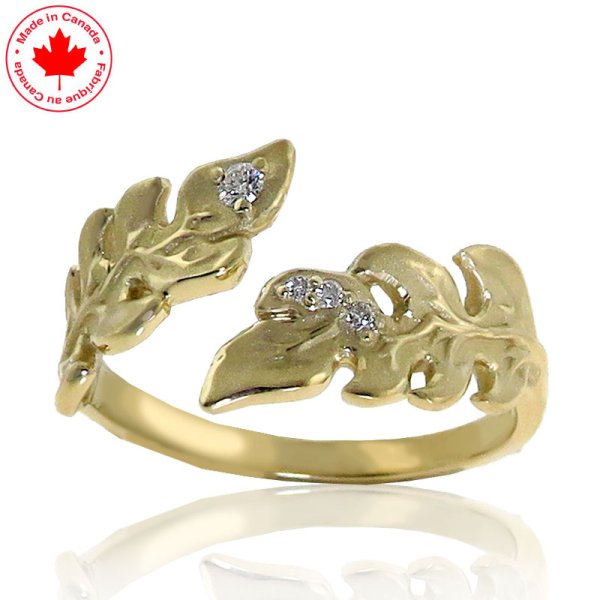 10K Yellow Gold and Diamond Fern Leaf Ring - Click Image to Close