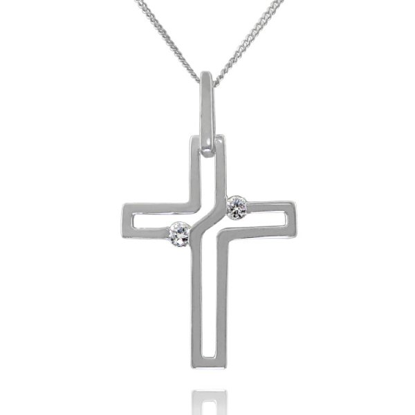 10K White Gold and Diamond Cross Pendant and Chain - Click Image to Close