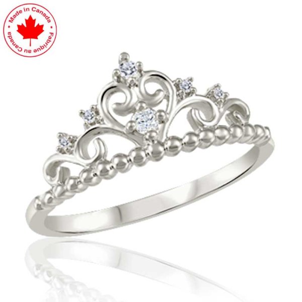 Fancy Crown Diamond Bling Ring in 10K White Gold - Click Image to Close