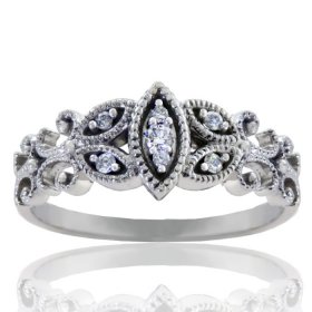 Millgrain Filigree Scroll 10K Diamond Ring