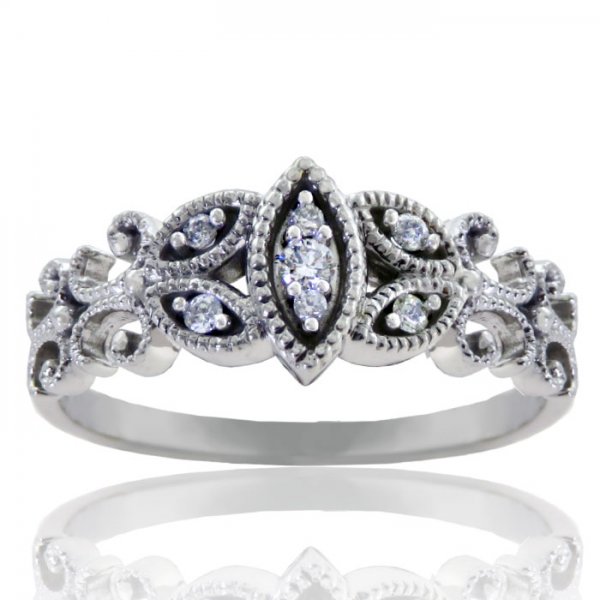 Millgrain Filigree Scroll 10K Diamond Ring - Click Image to Close