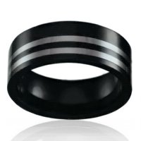 8mm Flat Black Ceramic Band with Offset Tungsten Stripes