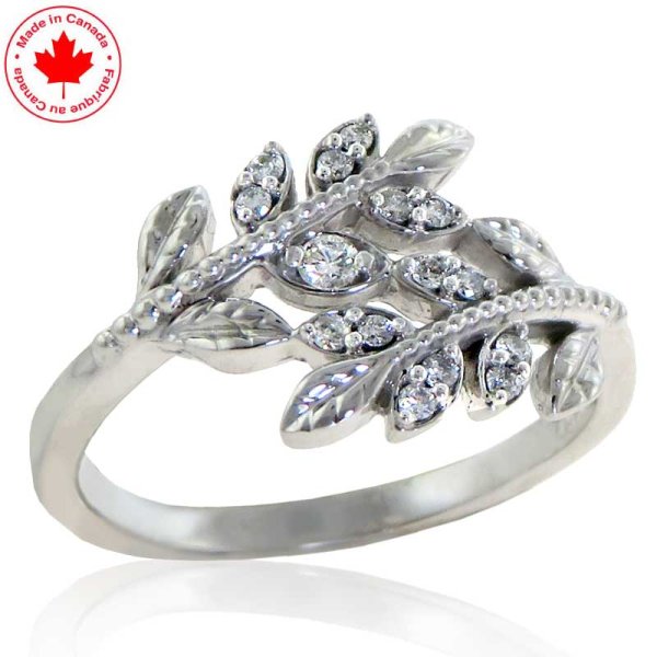 Fern Leaf Diamond Ring in 10K White Gold - Click Image to Close