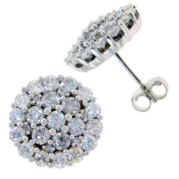 2.00 ct tw Round Brilliant Cut Diamond Cluster Studs - Click Image to Close