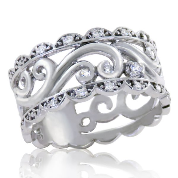 Filigree Curly 10K Diamond Ring - Click Image to Close