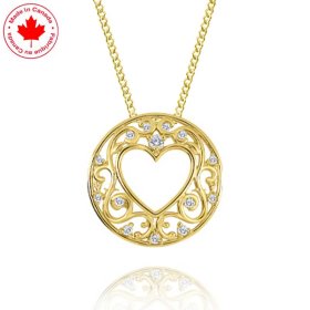 Filigree Heart in Circle 10K Gold Diamond Pendant