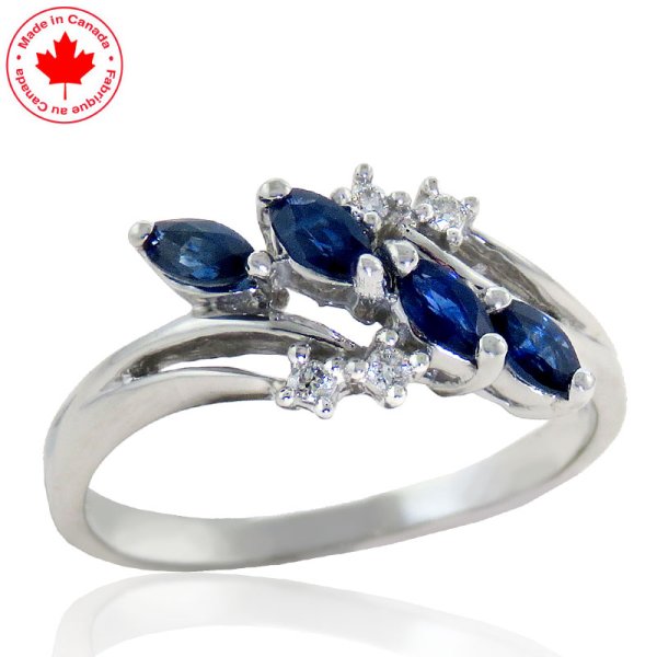 Marquise Sapphire and Diamond Ring in 10K - Click Image to Close