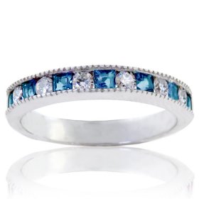 White and Blue Diamond 14K White Gold Band