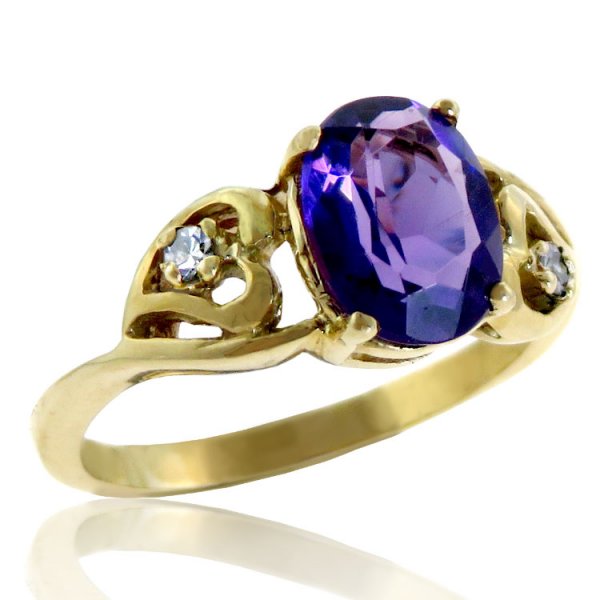 Amethyst and Diamond Heart Ring - Click Image to Close
