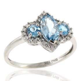(image for) Marquise Trinity Aquamarine and Diamond 10K White Gold Ring