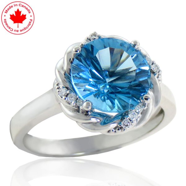 Fancy Cut Round Blue Topaz Swirl Halo 10K Ring - Click Image to Close
