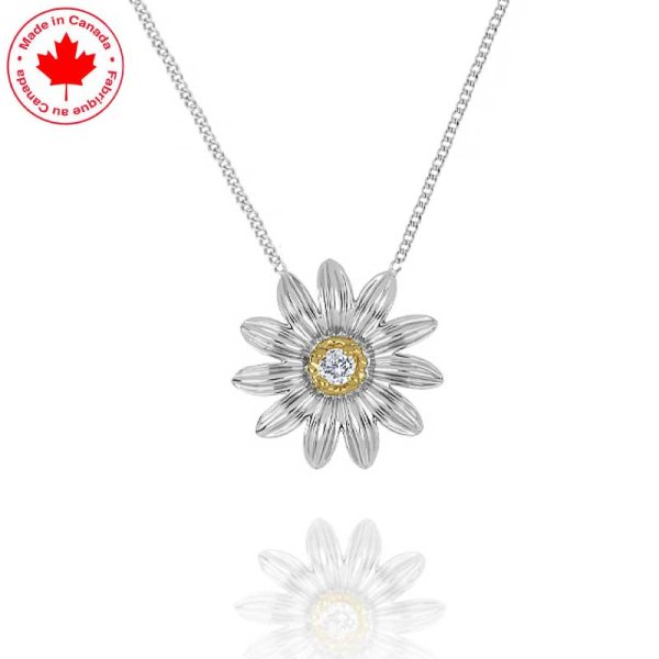 Diamond Flower Pendant in 10K White and Yellow Gold - Click Image to Close