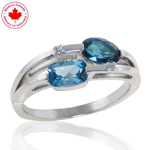 London Blue Topaz and Aquamarine Diamond Ring in 10K - Click Image to Close