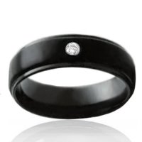 7mm Brushed Black Tungsten Half Dome Band with Stone