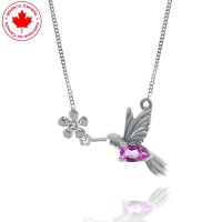 Rhodolite and Diamond Humming Bird and Flower Pendant