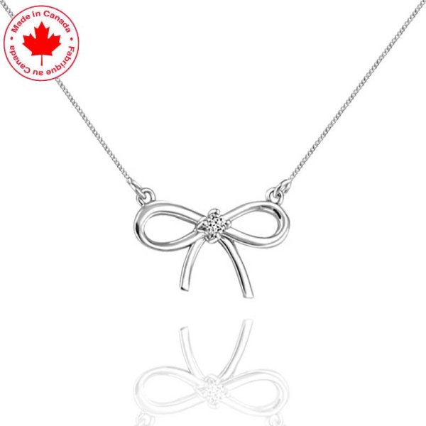 10K Gold and Canadian Diamond Bow Necklace - Click Image to Close