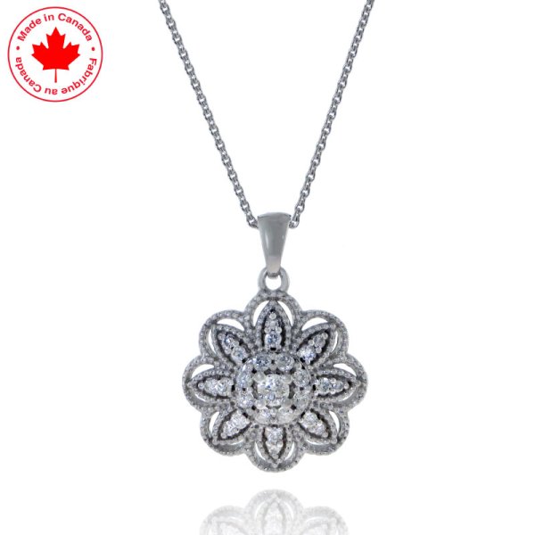 Filigree Flower and Diamond Pendant in 10K - Click Image to Close